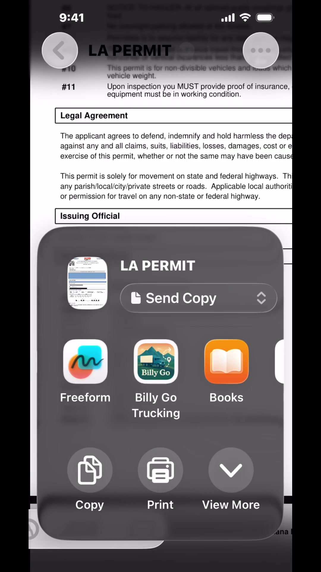 Share permit PDF to BillyGo