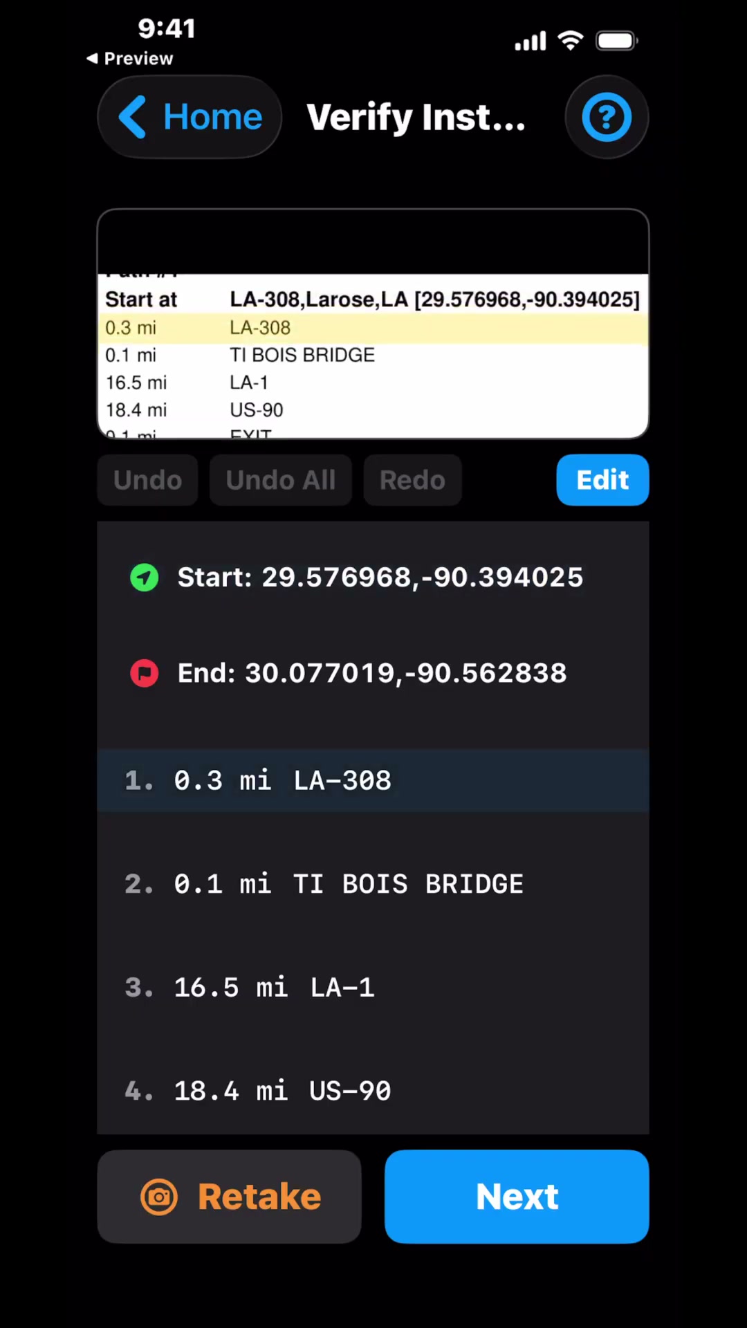 OCR extracts roads, mileage, and directions